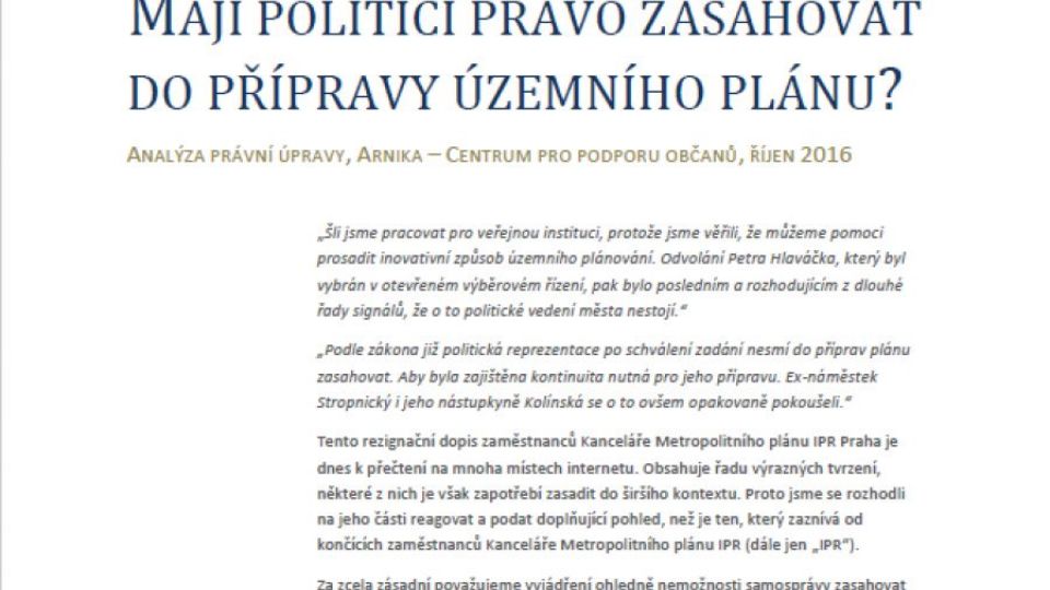 Mají politici zasahovat do přípravy územního plánu?