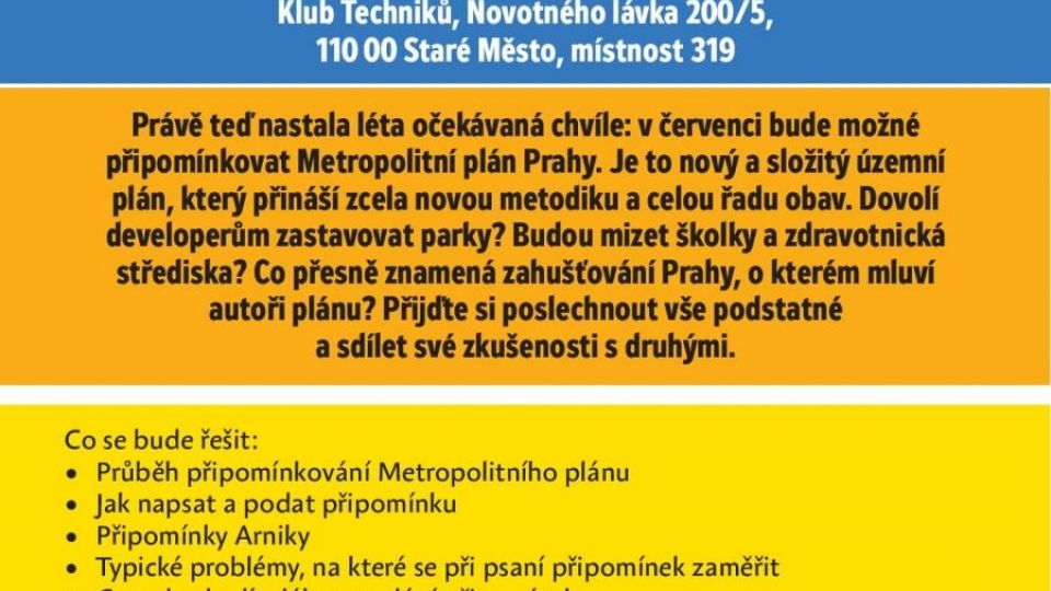 SEMINÁŘ: Metropolitní plán - jak se v něm vyznat, jak mu porozumět a jak sestavit připomínky?