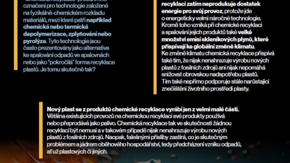 Factsheet Je chemická recyklace udržitelnou součástí oběhového hospodářství?