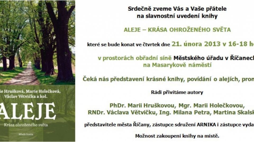 Uvedení knihy Aleje - krása ohroženého světa