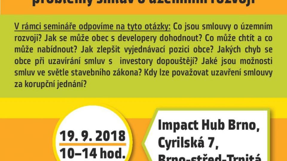 Seminář: Obce a smlouvy s investory - Praktické problémy smluv o územním rozvoji