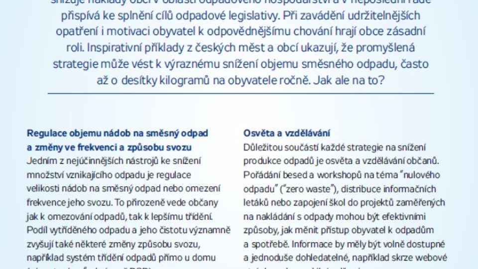 Factsheet Méně odpadu, více obecních úspor a čistší životní prostředí